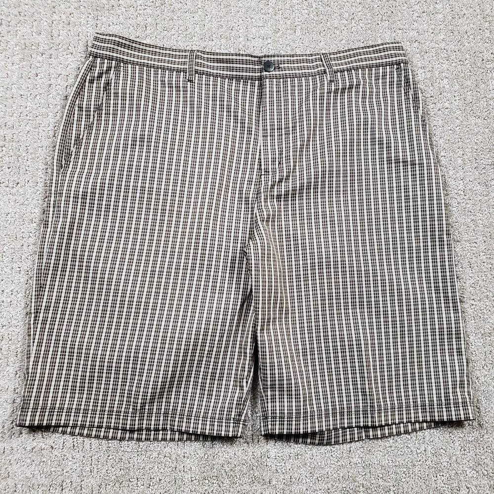 Adidas Shorts Mens 38 Brown Plaid Golf Performance Flat Front Stretch Chino